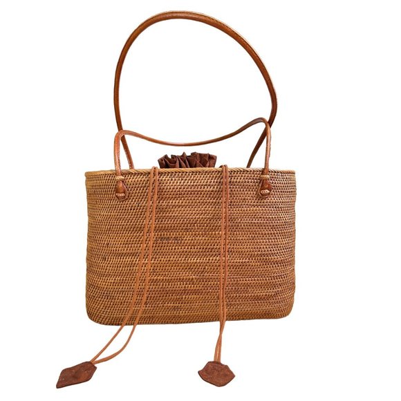 Bosom Buddy Handbags - Bosom Buddy Woven Handbag Shoulder Tote Purse Leather Handles Drawstring Lined